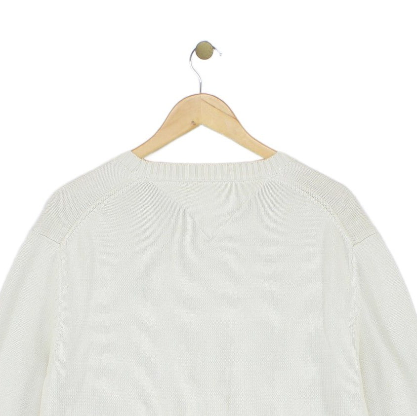 Mens Jumper Crew Neck Ribbed Knit Logo Cotton