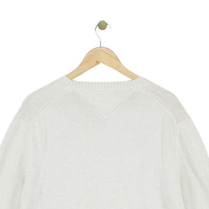 Mens Jumper Crew Neck Ribbed Knit Logo Cotton