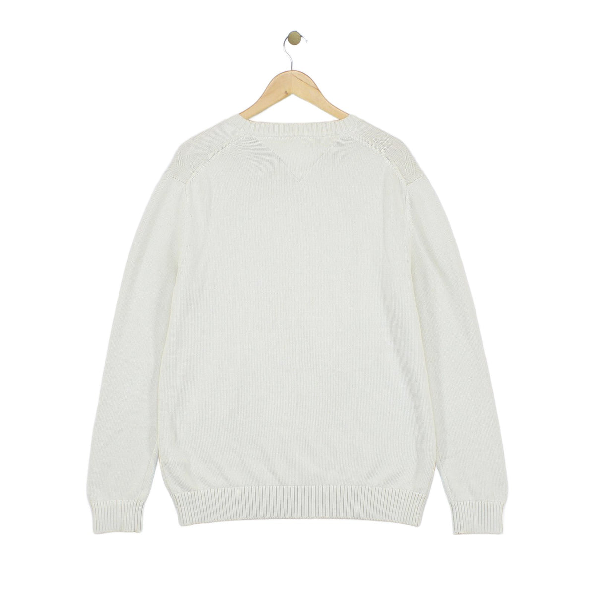 Mens Jumper Crew Neck Ribbed Knit Logo Cotton