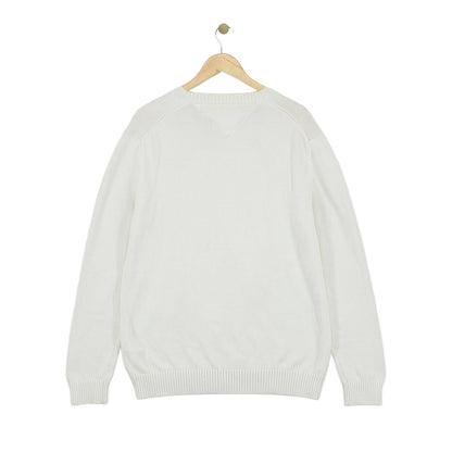 Mens Jumper Crew Neck Ribbed Knit Logo Cotton