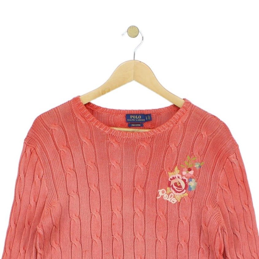 Womens Cable Knit Jumper Crew Neck Pima Cotton