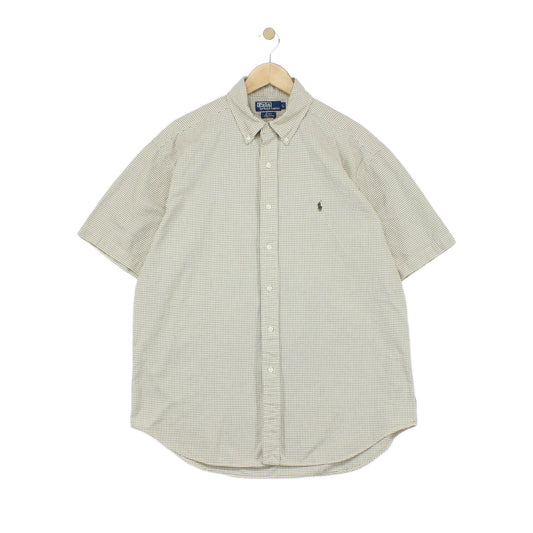 Mens Check Shirt Short Sleeve Button Up