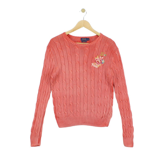Womens Cable Knit Jumper Crew Neck Pima Cotton