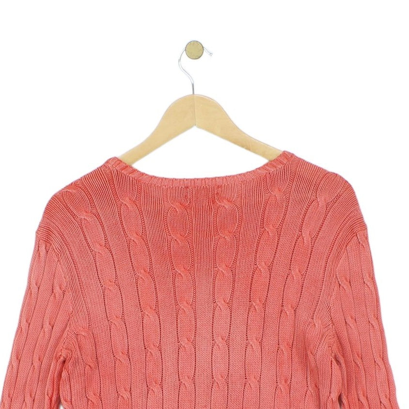 Womens Cable Knit Jumper Crew Neck Pima Cotton