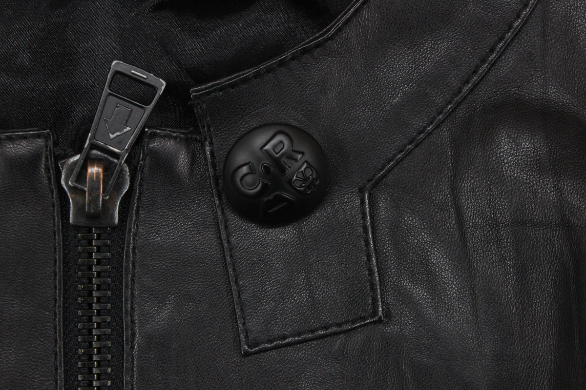 Womens Leather Jacket Full Zip Biker Button