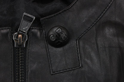 Womens Leather Jacket Full Zip Biker Button