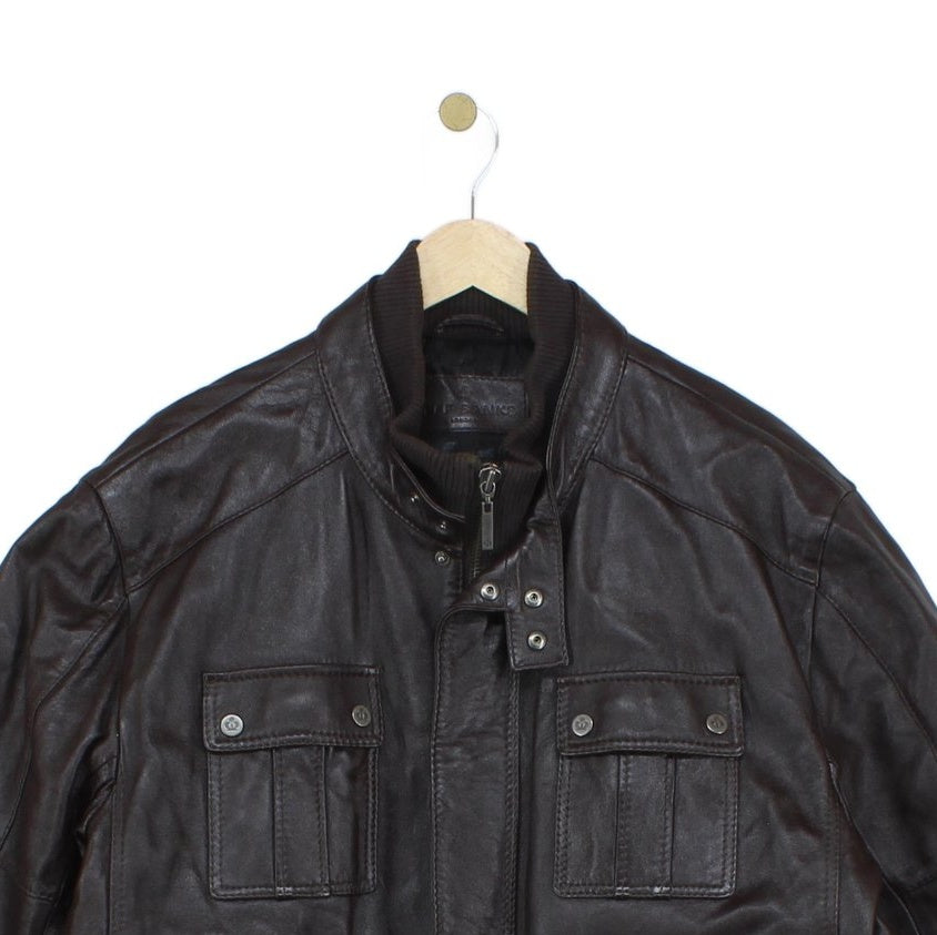 Mens Leather Jacket Full Zip Utility