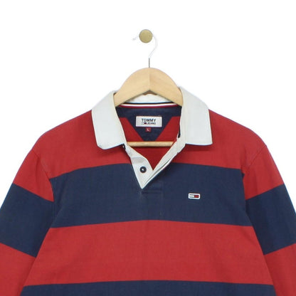 Mens Striped Rugby Shirt Long Sleeve Collar