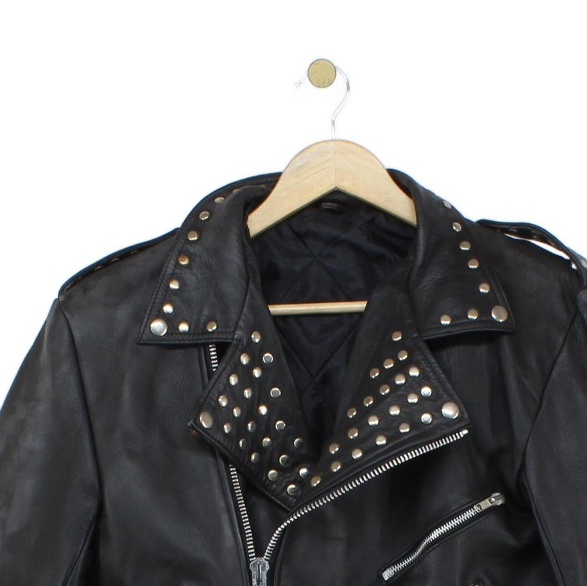 Mens Leather Biker Jacket Studded