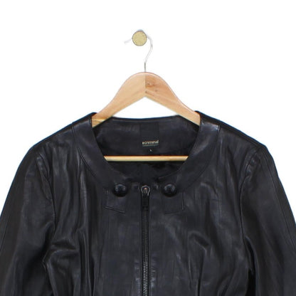 Womens Leather Jacket Full Zip Biker Button