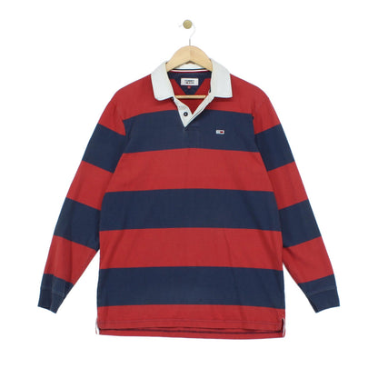 Mens Striped Rugby Shirt Long Sleeve Collar