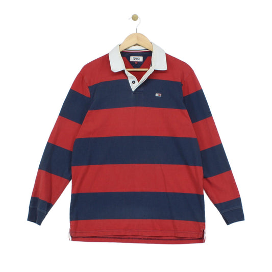 Mens Striped Rugby Shirt Long Sleeve Collar