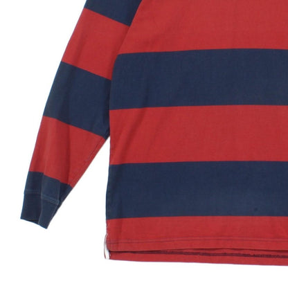 Mens Striped Rugby Shirt Long Sleeve Collar