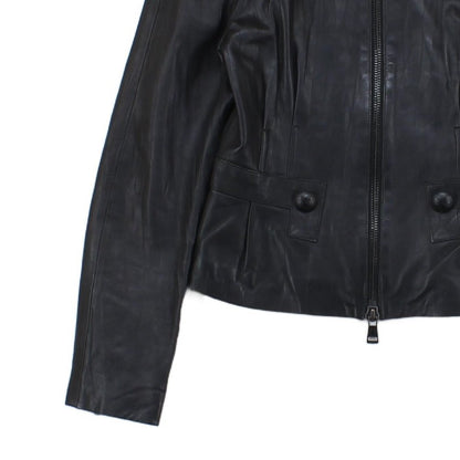 Womens Leather Jacket Full Zip Biker Button