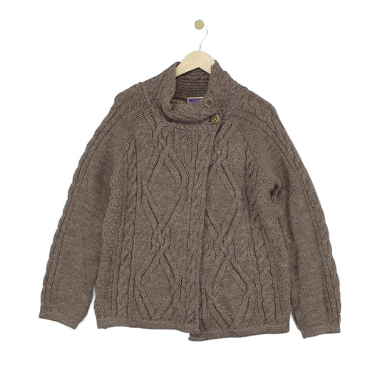 Womens Cable Knit Cardigan Button Collar