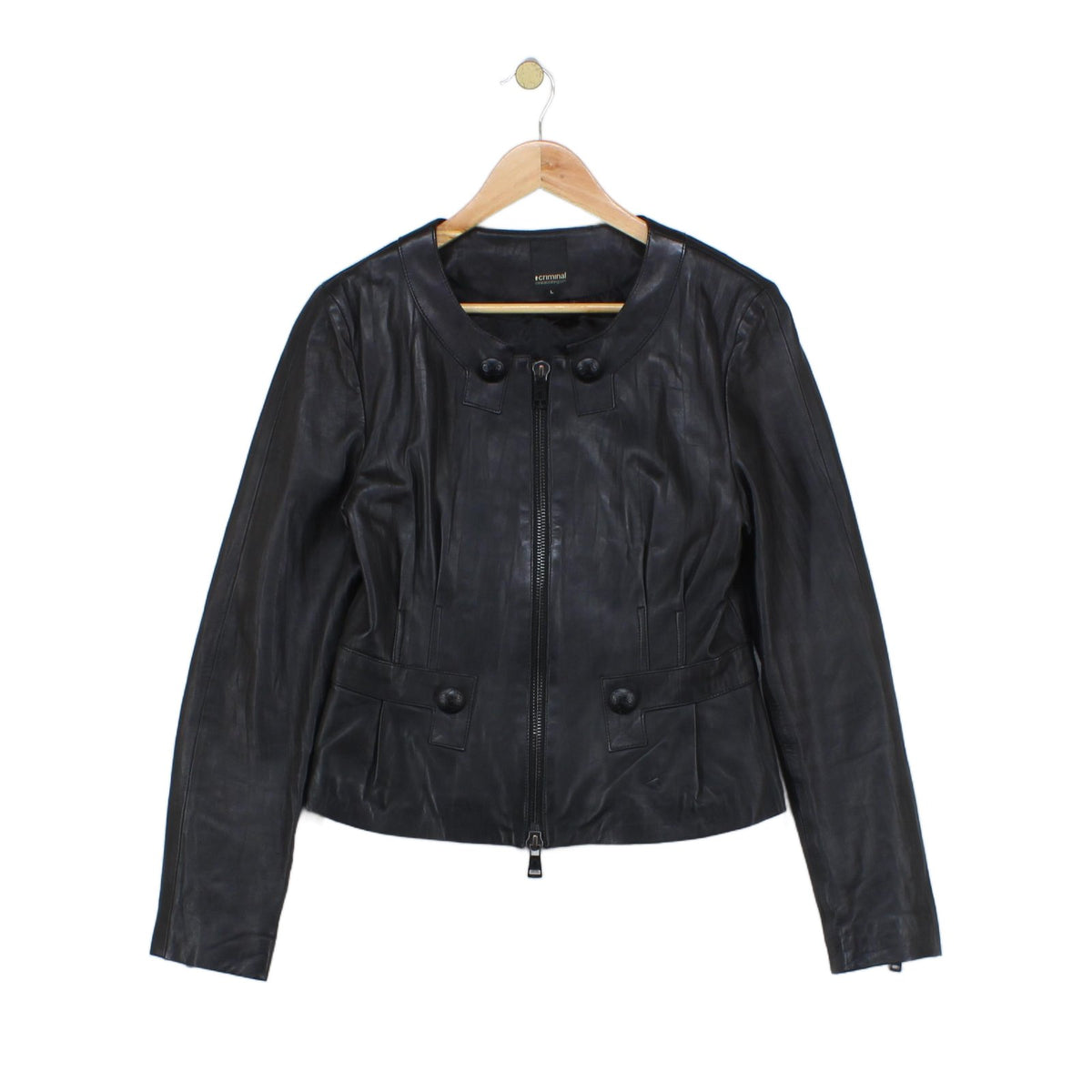 Womens Leather Jacket Full Zip Biker Button