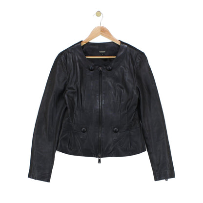 Womens Leather Jacket Full Zip Biker Button