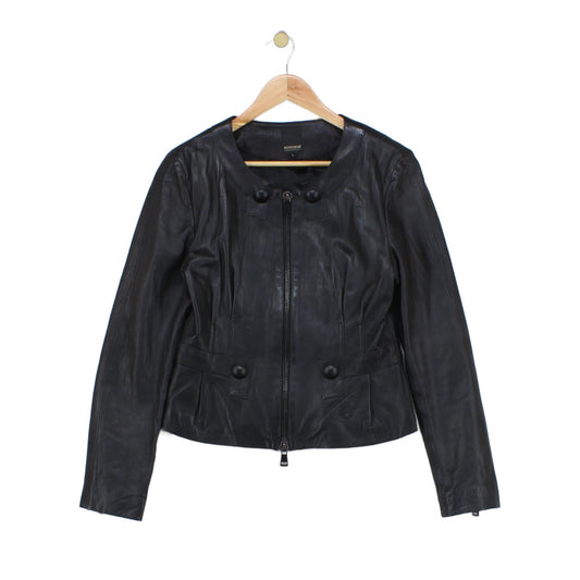 Womens Leather Jacket Full Zip Biker Button