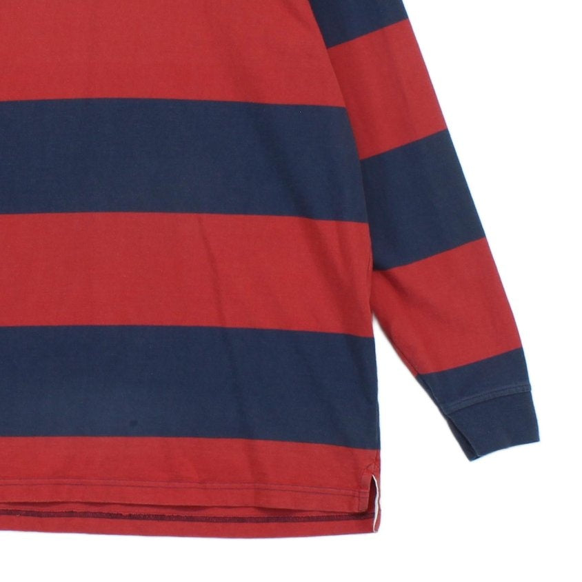 Mens Striped Rugby Shirt Long Sleeve Collar