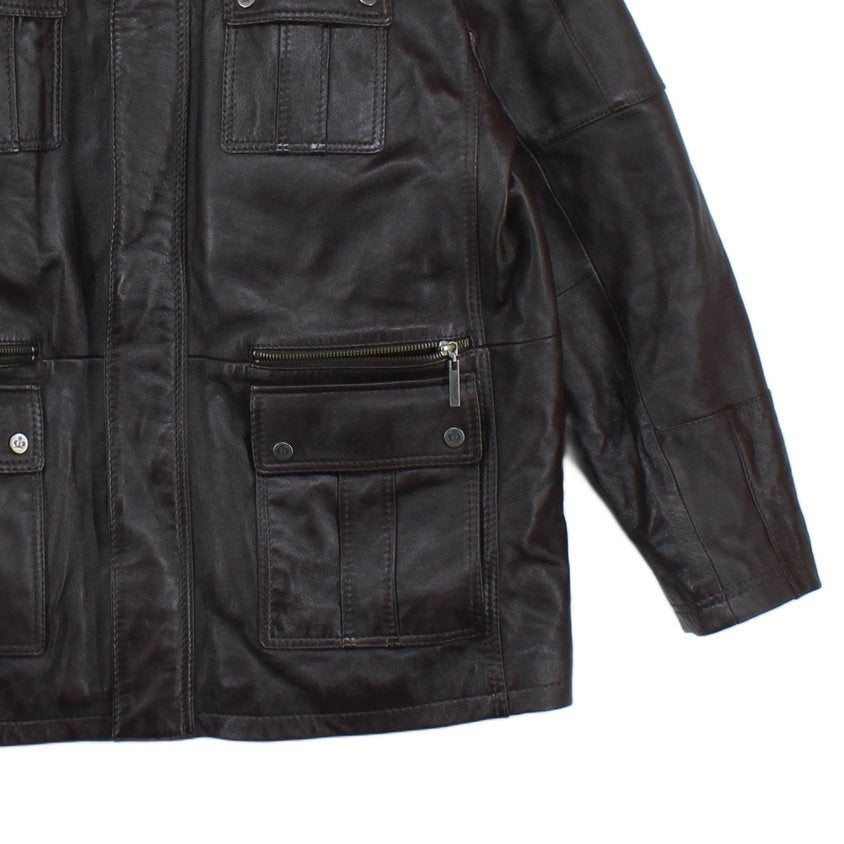 Mens Leather Jacket Full Zip Utility
