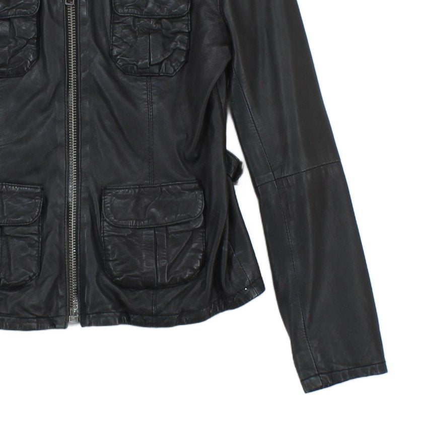 Womens Leather Motorcycle Jacket Full Zip