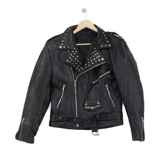 Mens Leather Biker Jacket Studded