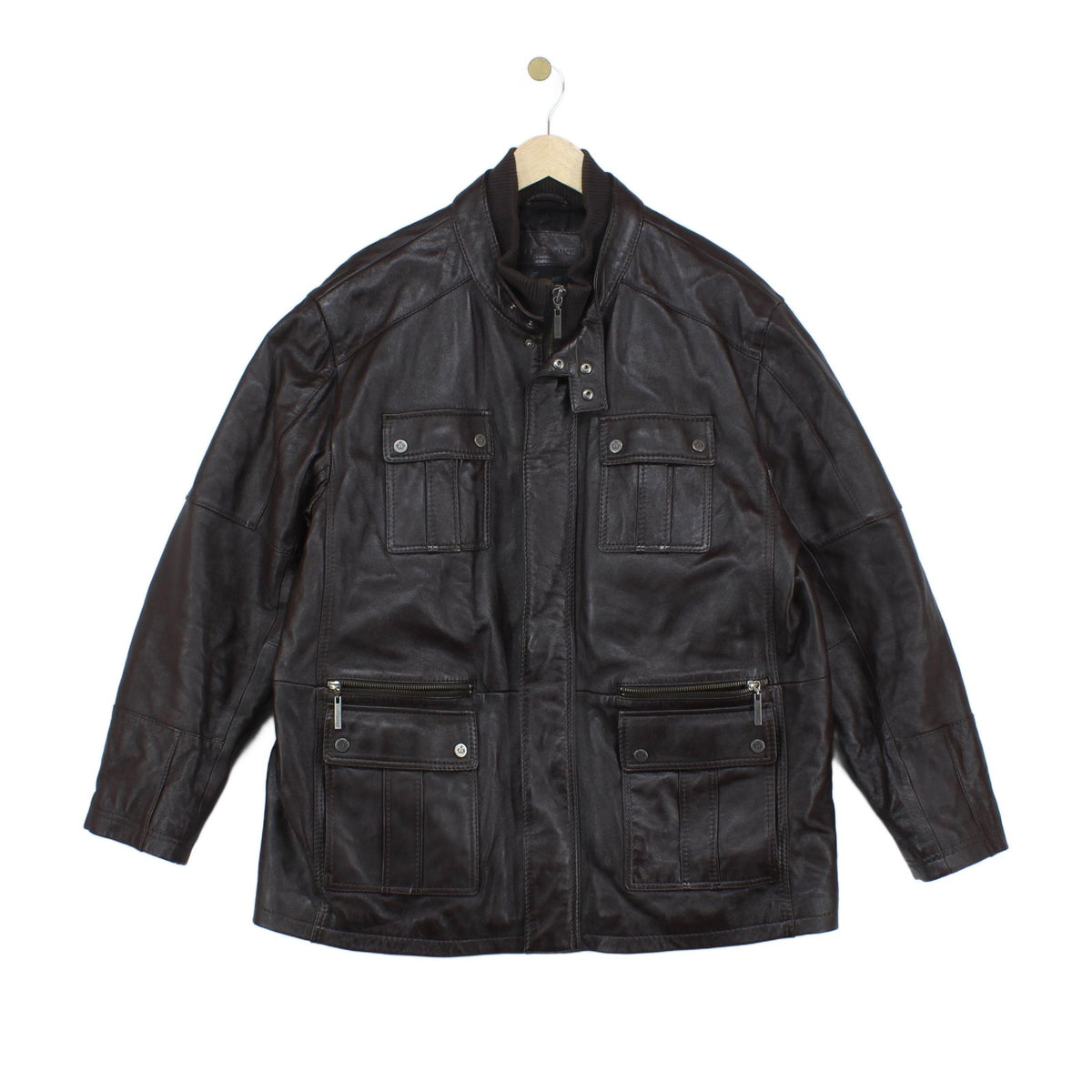 Mens Leather Jacket Full Zip Utility