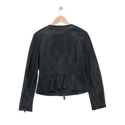 Womens Leather Jacket Full Zip Biker Button
