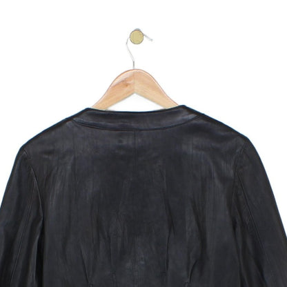 Womens Leather Jacket Full Zip Biker Button