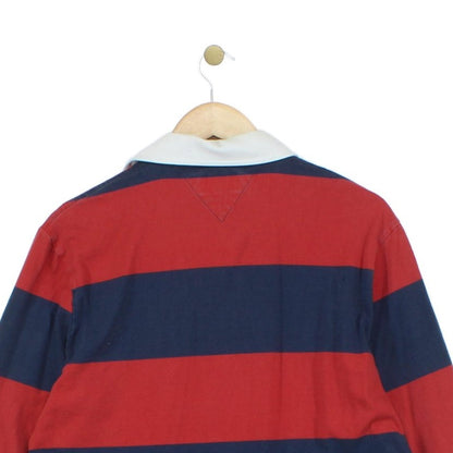 Mens Striped Rugby Shirt Long Sleeve Collar