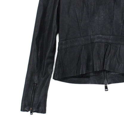 Womens Leather Jacket Full Zip Biker Button