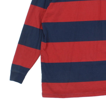 Mens Striped Rugby Shirt Long Sleeve Collar