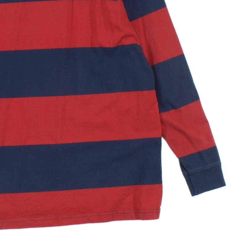 Mens Striped Rugby Shirt Long Sleeve Collar