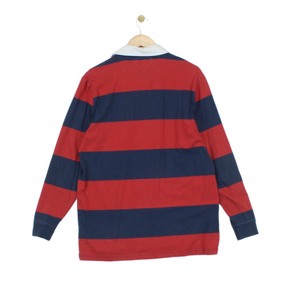Mens Striped Rugby Shirt Long Sleeve Collar