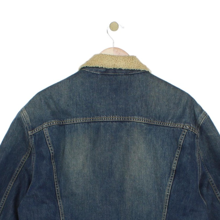 Mens Sherpa Denim Jacket Trucker Cotton