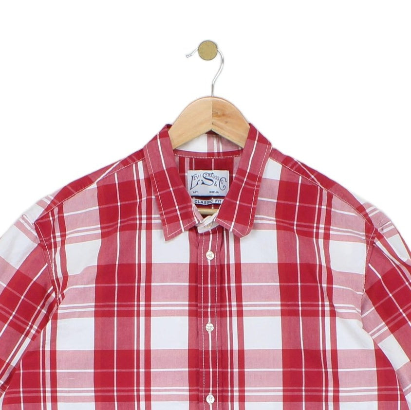 Mens Plaid Shirt Short Sleeve Button Up