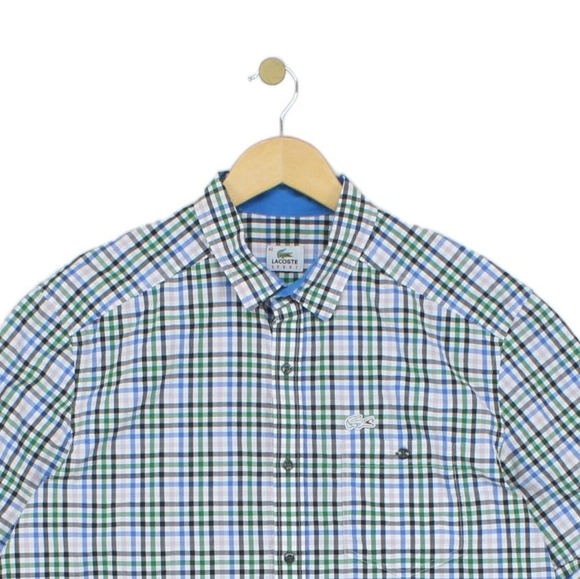 Mens Plaid Shirt Short Sleeve Button Up