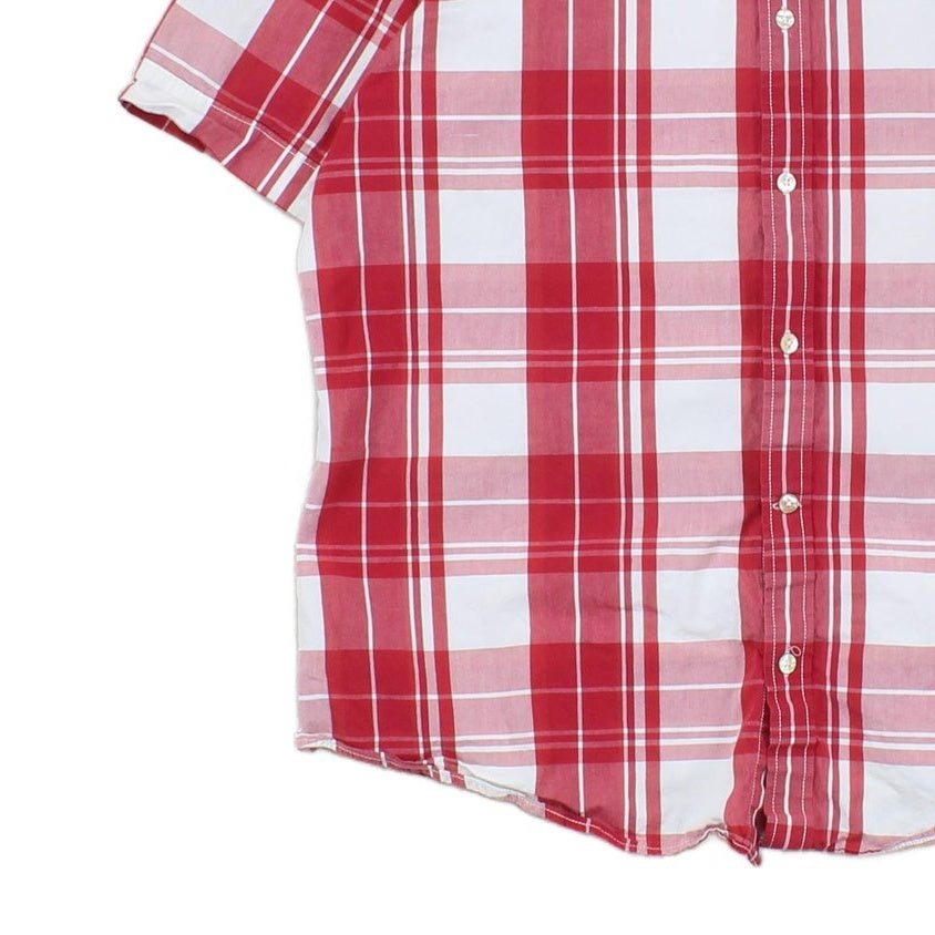 Mens Plaid Shirt Short Sleeve Button Up
