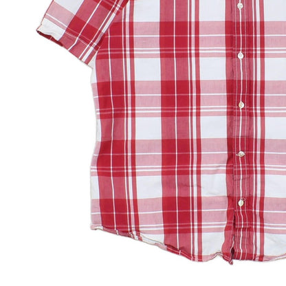 Mens Plaid Shirt Short Sleeve Button Up