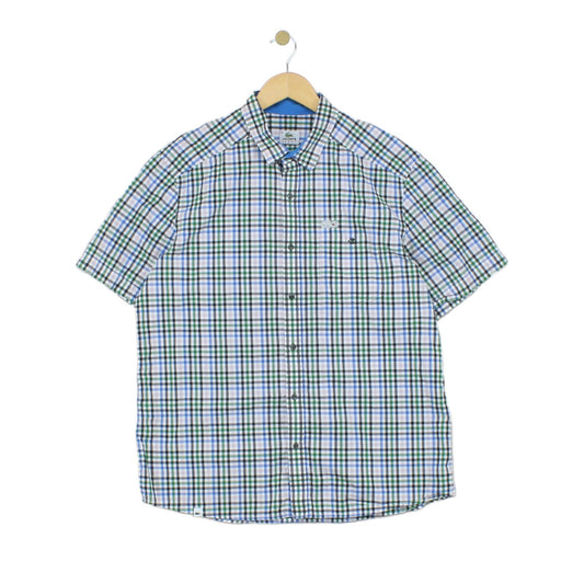 Mens Plaid Shirt Short Sleeve Button Up