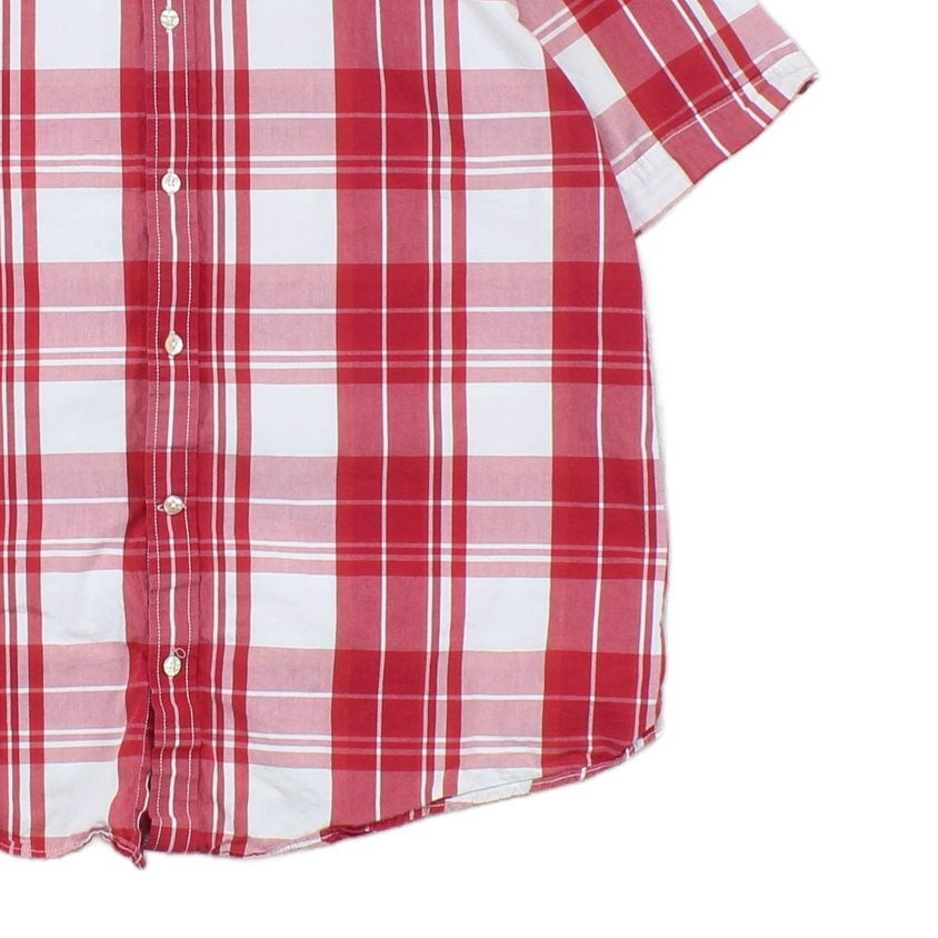 Mens Plaid Shirt Short Sleeve Button Up