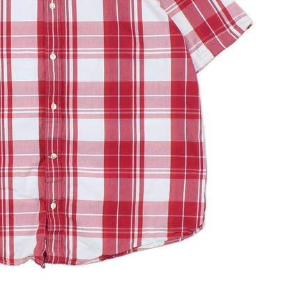 Mens Plaid Shirt Short Sleeve Button Up