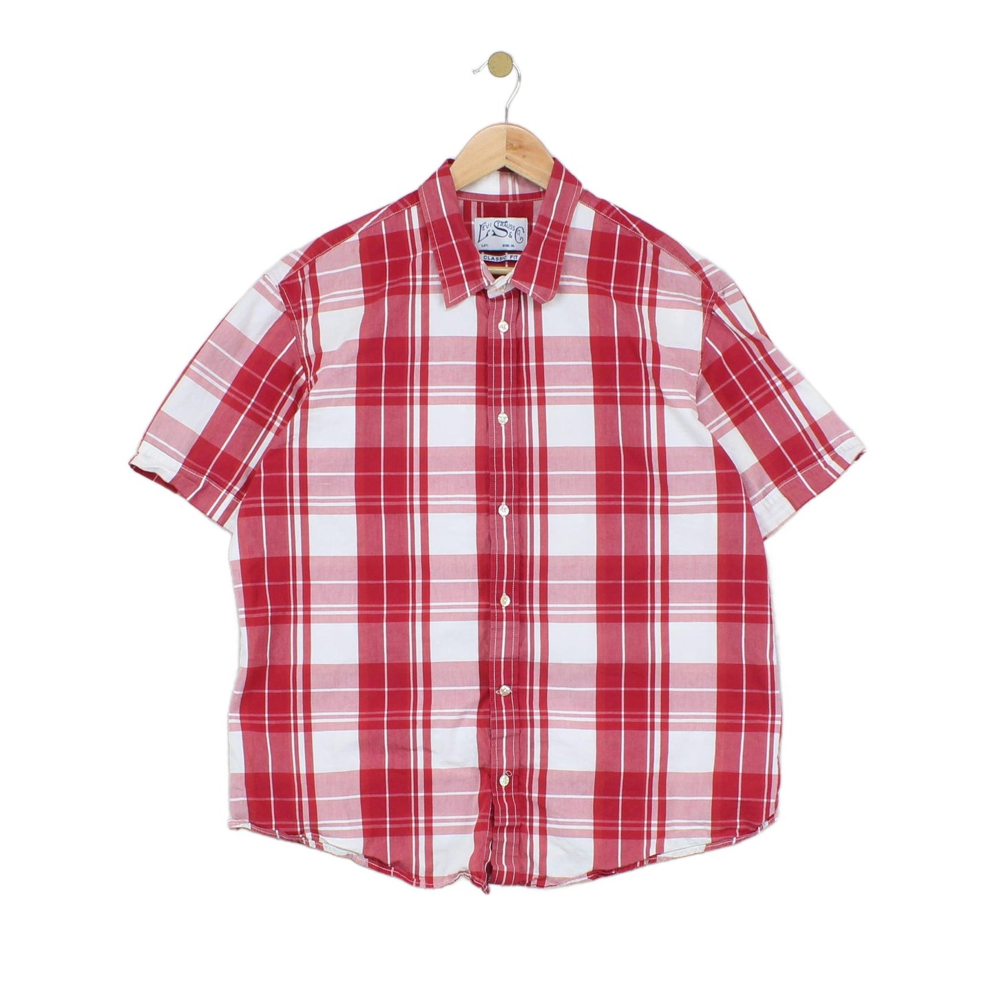 Mens Plaid Shirt Short Sleeve Button Up