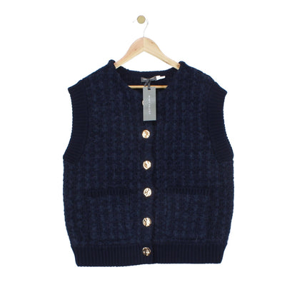 Womens Vest Cardigan Knit Sleeveless Cotton Alpaca