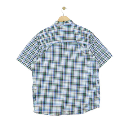 Mens Plaid Shirt Short Sleeve Button Up