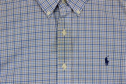 Mens Plaid Shirt Stretch Button Down Logo