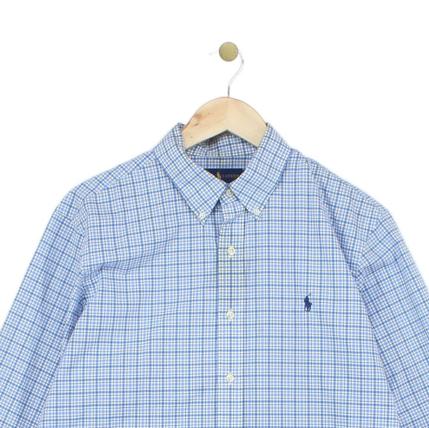 Mens Plaid Shirt Stretch Button Down Logo