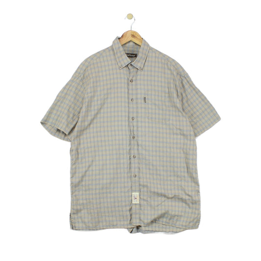 Mens Check Shirt Short Sleeve Collared