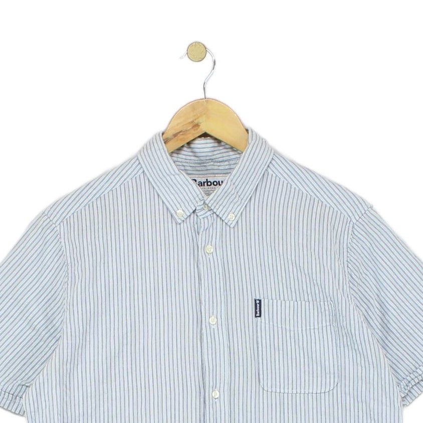 Mens Striped Shirt Short Sleeve Button Down Tailored