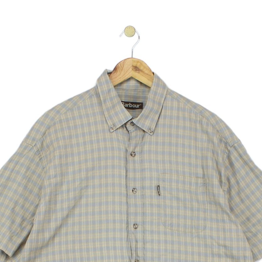 Mens Check Shirt Short Sleeve Collared